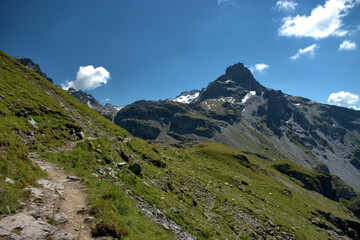 Bergpanorama während der 5 Seen Wanderung auf dem Pizol in der Schweiz 7.8.2020