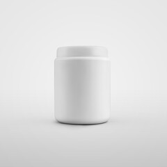 Mockup white pill jar with realistic shadows standing on background.