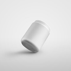 Mockup of frosted white jar with lid, for pills, vitamin, isolated on background.