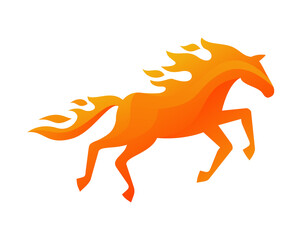 Running horse with mane and tail as a flame - burning silhouette of animal - isolated vectgor logo or emblem