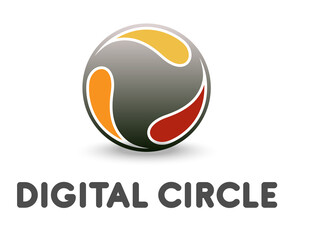 Logo with full circle and three stroke shapes