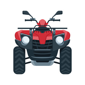 Quad bike (four wheel) vector - front view of four-wheeled motorcycle in flat style - isolated icon transportation