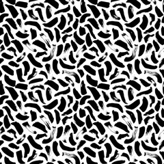 Obraz premium Wavy and swirled brush strokes vector seamless pattern. Black paint freehand scribbles, abstract ink background. Brushstrokes, smears, lines, squiggle pattern. Abstract wallpaper design, textile print