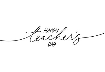Happy Teacher's day greeting card. Hand drawn line vector calligraphy isolated on white background. Lettering design for greeting card, invitation, logo, stamp or teacher's day banner.