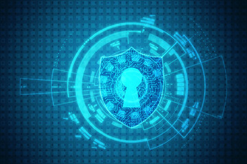 2d illustration Protection concept: pixelated Shield icon on digital background, Security background