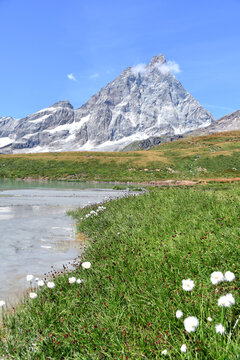 The Matterhorn seen from the Tramail lakes, above Cervinia in the Aosta valley