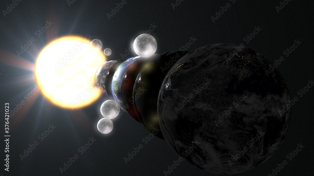 Wall mural parallel universe multiple earth illustration realistic 3d rendering and 3d illustration