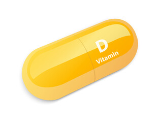 Vitamin D capsules in yellow color