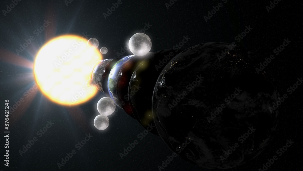 Wall mural parallel universe multiple earth illustration realistic 3d rendering and 3d illustration