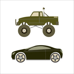 Template of a racing car and SUV