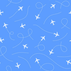 Silhouettes of planes. Passenger airliner. Jet airplane. Isolated vector. Aircrafts in the sky. Vector illustration. Seamless pattern