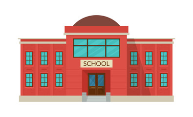 School building exterior isolated on white background. Public educational institution. Vector illustration.