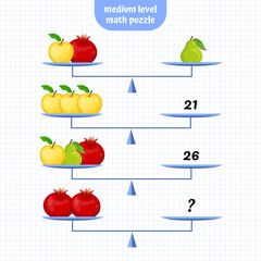 Math, Logic Puzzle Educational Game. System of equations. Scales Mathematical Puzzle. Critical Thinking Skills Game. 