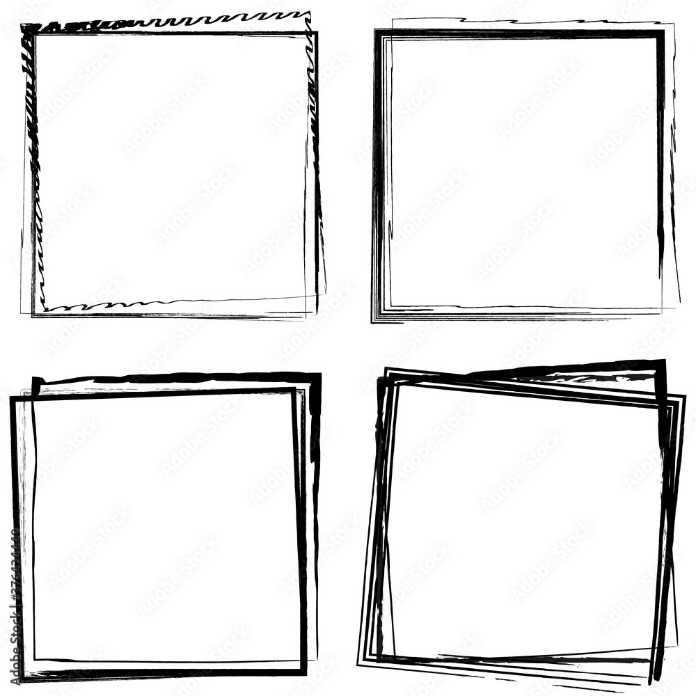 Leinwandbilder Set of vector square grunge black stickers isolated on white background. A group of labels with uneven rough edges drawn with an ink brush. Vector design elements, 9 square frames