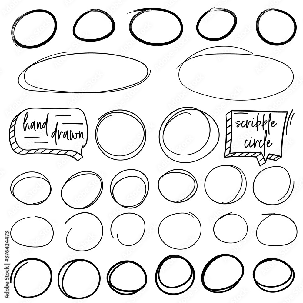 Poster set of 16 hand drawn scribble circles, vector design elements