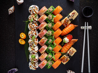 sushi on the black background