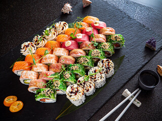 sushi on the black background