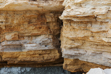 Deep cracks in the earth in the landslide zone of the sea coast after the last hurricane and earthquake. Earth in large dangerous cracks. Danger of avalanches and soil movement. Web cracks in ground