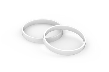 White silicone wristband mockup template on isolated white background, 3d illustration