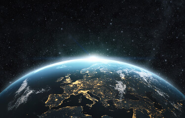 Planet earth from the space at night . 3d render - Powered by Adobe