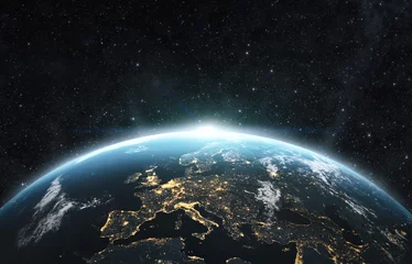 Abwaschbare Fototapete Universum Planetenerde aus dem Weltraum in der Nacht. 3D-Rendering