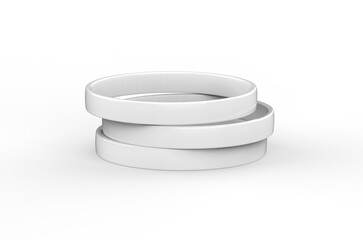 White silicone wristband mockup template on isolated white background, 3d illustration