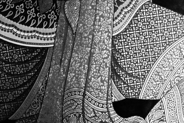 Black and white Thai pattern wallpaper culture art background in Temple.