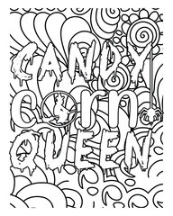  Candy corn queen Halloween coloring book page design.