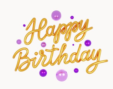 Happy Birthday 3D Golden lettering. Greeting card. Vector illustration.