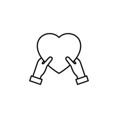 Hands holding heart line icon isolated on white background. Vector illustration
