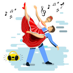 A couple dancing a ballroom dance. The man lifted the girl into his arms. Retro dance. vector. Rock and roll