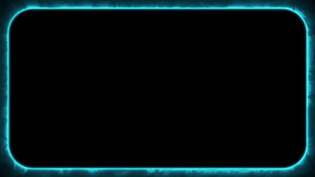 Abstract light blue neon smoke glowing rectangle frame. 4K rounded rectangular animation on black background. Template for projection mapping or presentations. Dynamical animated fluids and lines