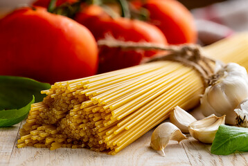 Raw Spaghetti Pasta Tied in a Bundle