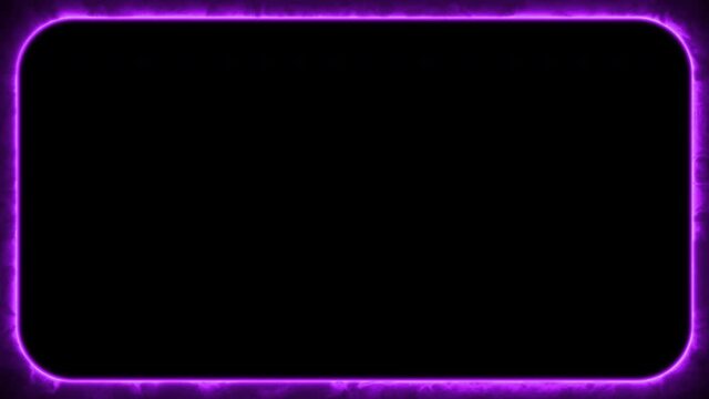 Abstract purple neon smoke glowing rectangle frame. 4K rounded rectangular animation on black background. Template for projection mapping or presentations. Dynamical colorful fluids and lines