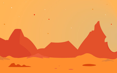 Mars landscape. Mars background. Alien planet vector, red desert surface with mountain