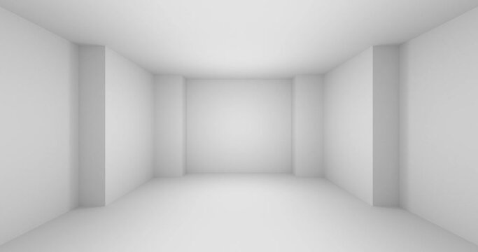Moving to the wall with niche of abstract white empty room with white wall, floor, ceiling without any textures 3d animation