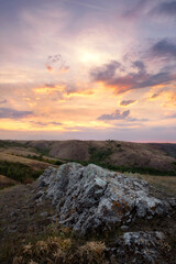 Fototapeta na wymiar Hills, stones, Donetsk ridge.On the Sunset. .landscape