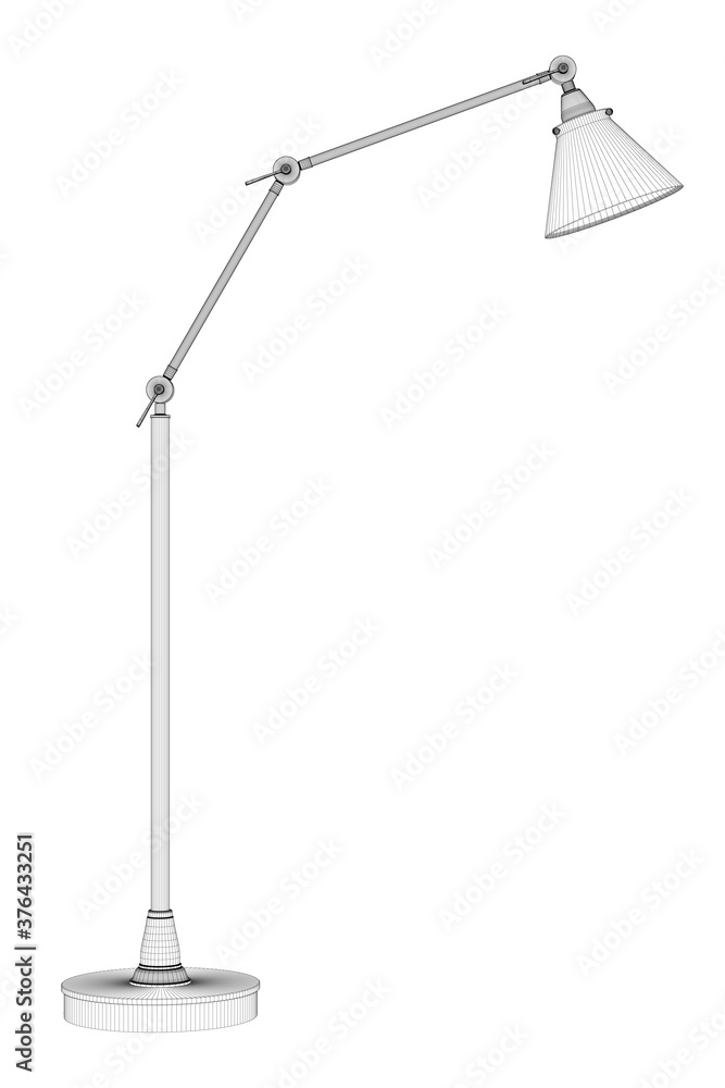 Aufkleber table lamp wireframe made of black lines isolated on white background. side view. 3d. vector illustr