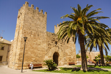 Fototapeta na wymiar puerta de Xara,- puerta del Moll-, plaza Carles V, muralla medieval, siglo XIV, Alcudia,Mallorca, islas baleares, Spain