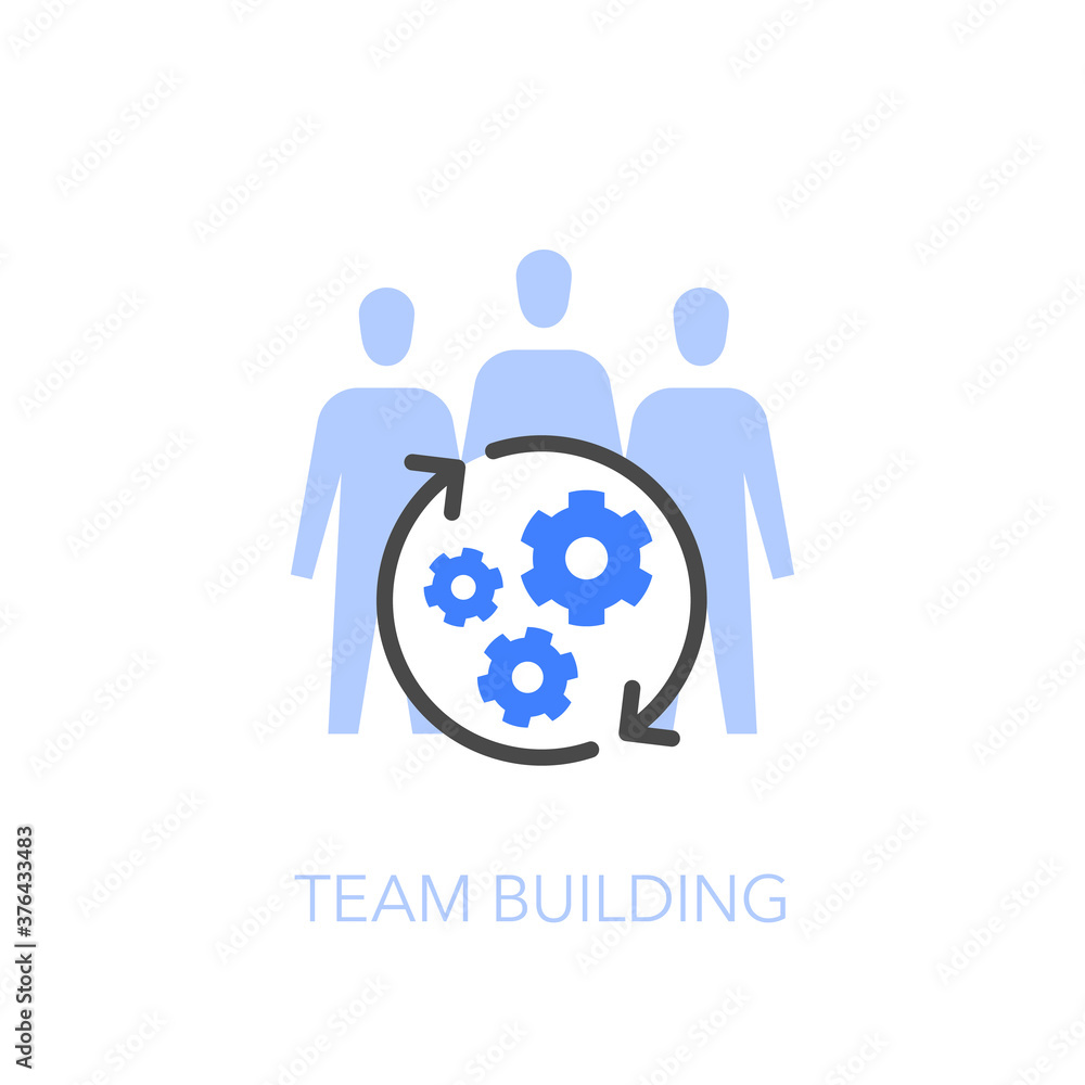 Leinwandbilder team building symbol with a group of people and gears. easy to use for your website or presentation.