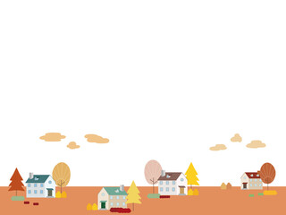 Background illustration of autumnal trees and house.