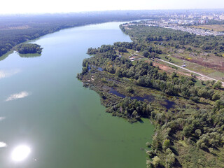 Fototapeta na wymiar Aerial view of the saburb landscape (drone image). Near Kiev