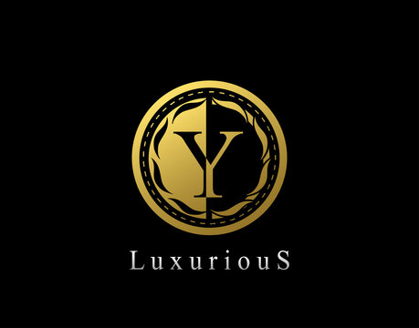 Luxury Circle Y Letter Floral Design. Vintage Gold Y Royal Logo Icon.