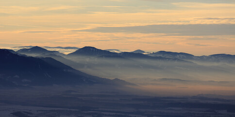 Fototapeta na wymiar mist in valley at sunset