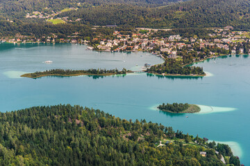 View of islands on the Lake Worthersee, travel destination