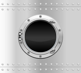 Metallic round porthole with screws.Vector illustration of realistic metallic porthole window.