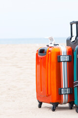 ビーチに置かれたスーツケース