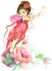 Cute fairy girl watercolor illustration