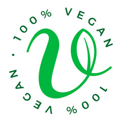 100% vegan product vector icon logo
