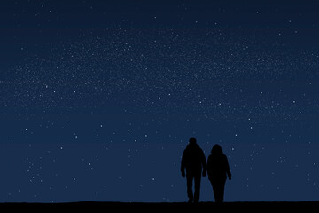 Obraz premium Couple holding hands on starry night